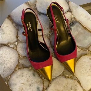 Gucci Pink/Gold Women’s Suede Slingback Pump